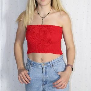 Red synched tube top